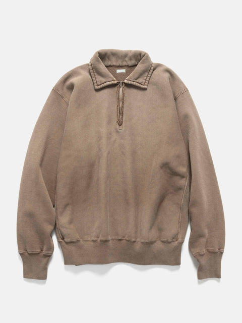 Flat shot of the A.PRESSE Vintage Half Zip Sweatshirt in Brown