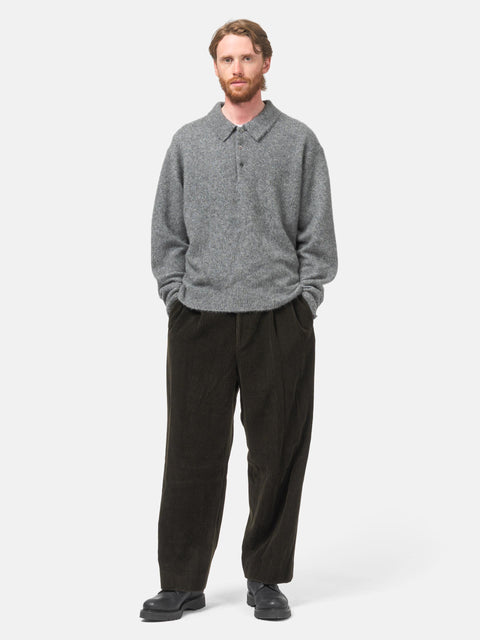 A.PRESSE Wool Corduroy Wide Tapered Trousers Khaki, Pants