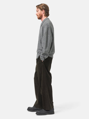 A.PRESSE Wool Corduroy Wide Tapered Trousers Khaki, Pants