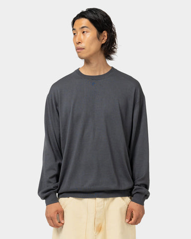 A.PRESSE Wool Cotton High Gauge Crew Neck Sweater Gray, Sweatshirts