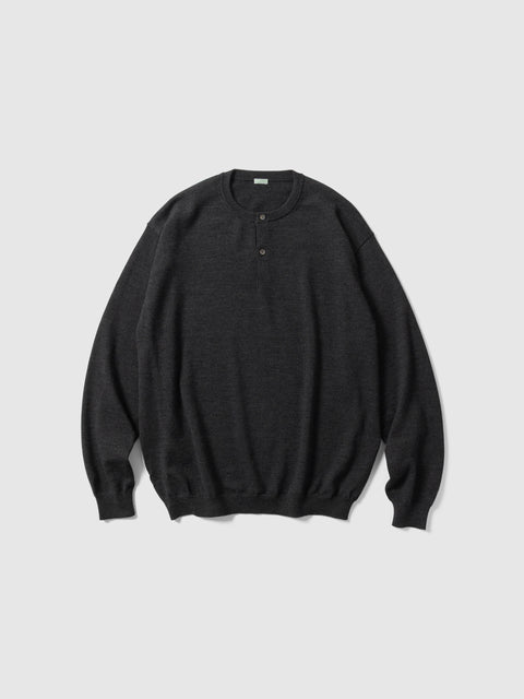 A.PRESSE Wool Knit Henley Neck Sweater Charcoal, Henley