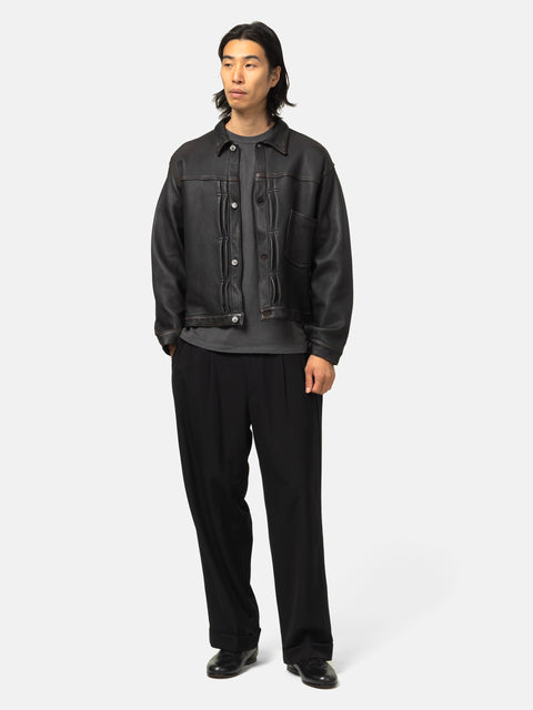 A.PRESSE Wool Rayon Wide Trousers Black, Pants