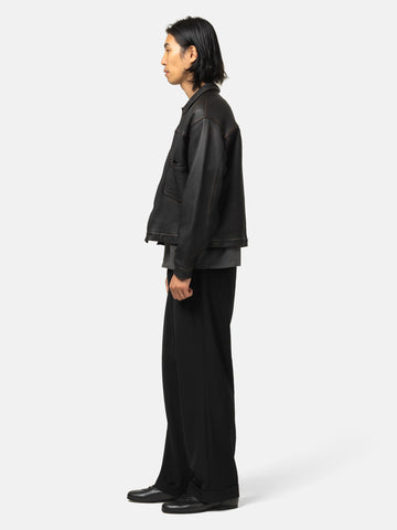 A.PRESSE Wool Rayon Wide Trousers Black, Pants