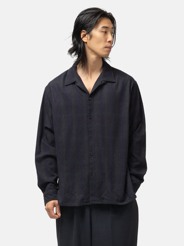 A.PRESSE Silk Nep Loop Collar Shirt Check, Shirts