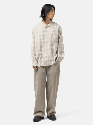 ANCELLM Aging Rayon Check Shirt Beige, Shirts