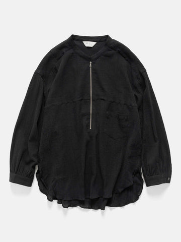 ANCELLM Striped Crepe Half Zip Shirt Black, Shirts