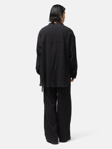 ANCELLM Striped Crepe Half Zip Shirt Black, Shirts