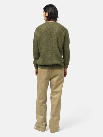 AURALEE Brushed Super Kid Mohair Knit P/O Olive, Sweaters