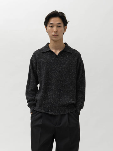 AURALEE Cashmere Nep Knit Polo Mix Black, Sweaters