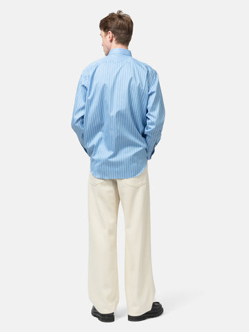 AURALEE Cotton Silk Stripe Shirt Sax Blue Stripe, Shirts