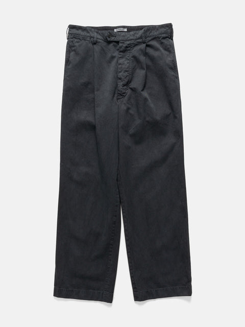 AURALEE Garment-Dyed Finx Light Chino One-tuck Wide Pants Black, Pants