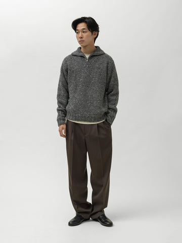 AURALEE Low-Gauge Homespun Tweed Knit Zip Turtle Top Charcoal, Sweaters