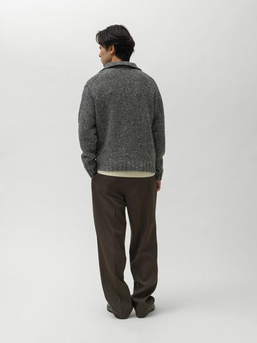 AURALEE Low-Gauge Homespun Tweed Knit Zip Turtle Top Charcoal, Sweaters