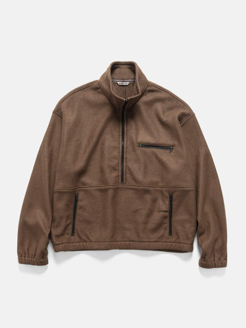AURALEE Pure Silk Comfort Fleece Half Zip P/O Brown, Fleece