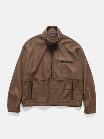 AURALEE Pure Silk Comfort Fleece Half Zip P/O Brown, Fleece