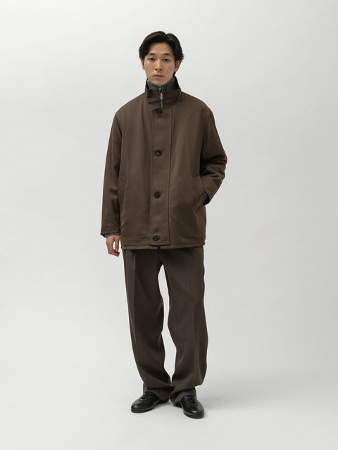 AURALEE Reversible Wool Twisted Twill / Lamb Leather Half Coat Brown Chambray x Black, Coats