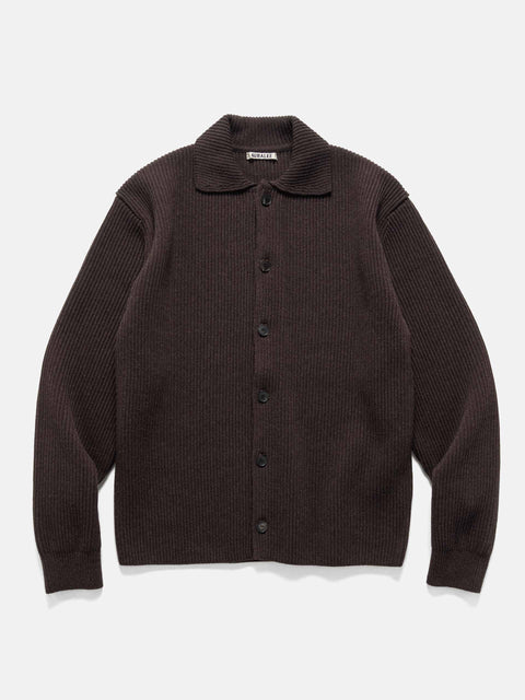 AURALEE Super Fine Wool Rib Knit Shirt Cardigan Top Brown, Cardigans