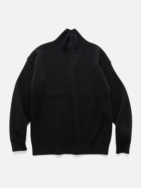 AURALEE Super Fine Wool Rib Knit Turtle Neck Black, Sweaters