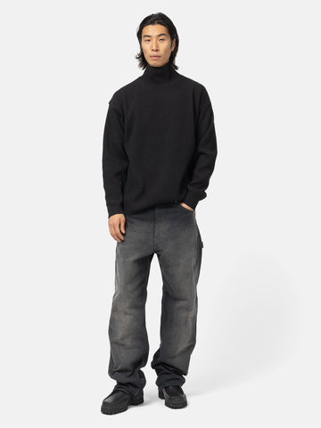 AURALEE Super Fine Wool Rib Knit Turtle Neck Black, Sweaters