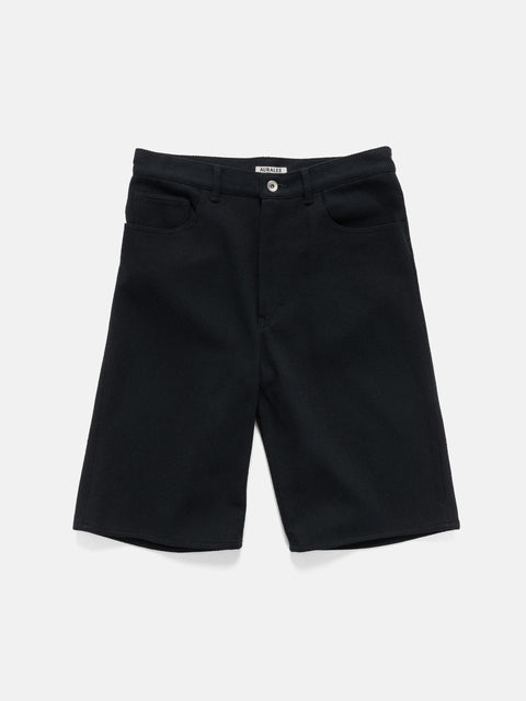 AURALEE Silk Nep Denim 5P Wide Shorts Black, Shorts