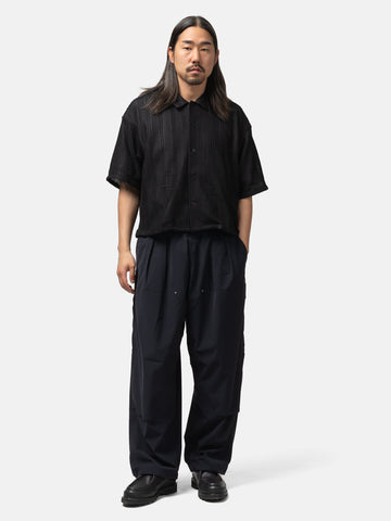 BEAMS Mesh Open Collar Shirt Black, Shirts