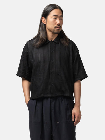 BEAMS Mesh Open Collar Shirt Black, Shirts
