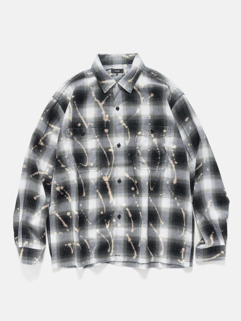 BEAMS Ombre Bleach Open Collar Black, Shirts