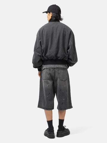 BEAMS Wide Denim Three Quarter Pants Black Used, Shorts