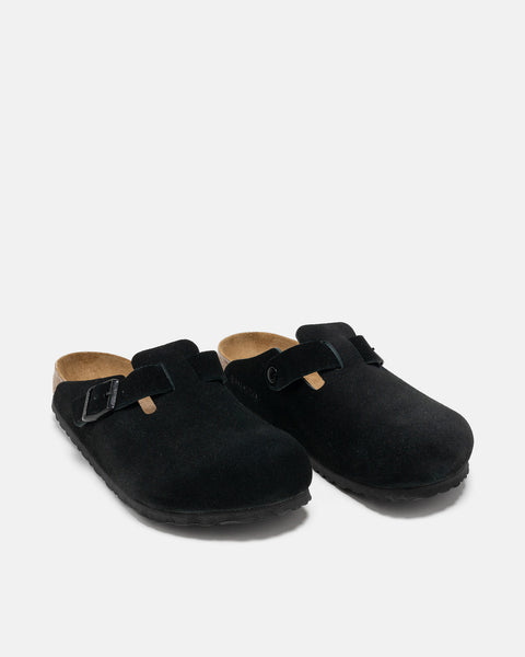 BIRKENSTOCK Boston Soft Footbed Black Suede, Mules