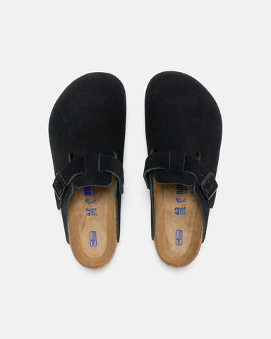 BIRKENSTOCK Boston Soft Footbed Black Suede, Mules