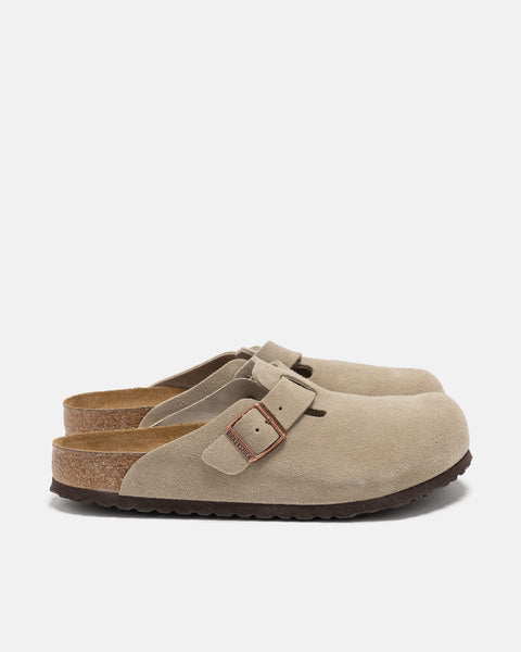 BIRKENSTOCK Boston Soft Footbed Taupe Suede, Mules