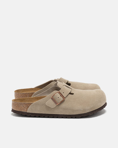 BIRKENSTOCK Boston Soft Footbed Taupe Suede, Mules