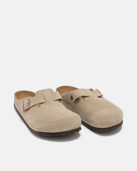 BIRKENSTOCK Boston Soft Footbed Taupe Suede, Mules