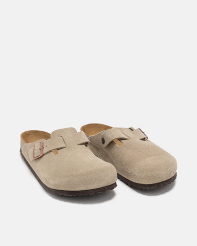 BIRKENSTOCK Boston Soft Footbed Taupe Suede, Mules