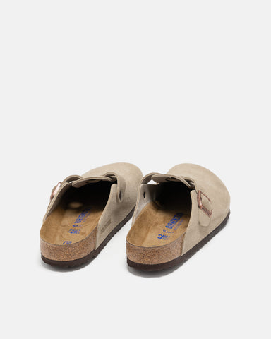 BIRKENSTOCK Boston Soft Footbed Taupe Suede, Mules