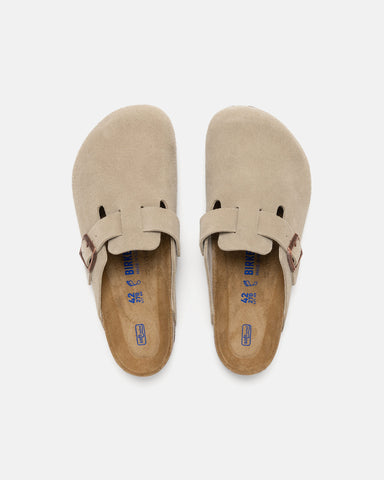 BIRKENSTOCK Boston Soft Footbed Taupe Suede, Mules