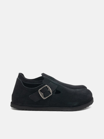 Side view of the BIRKENSTOCK 1774 London Suede Black