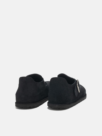 Rear view of the BIRKENSTOCK 1774 London Suede Black