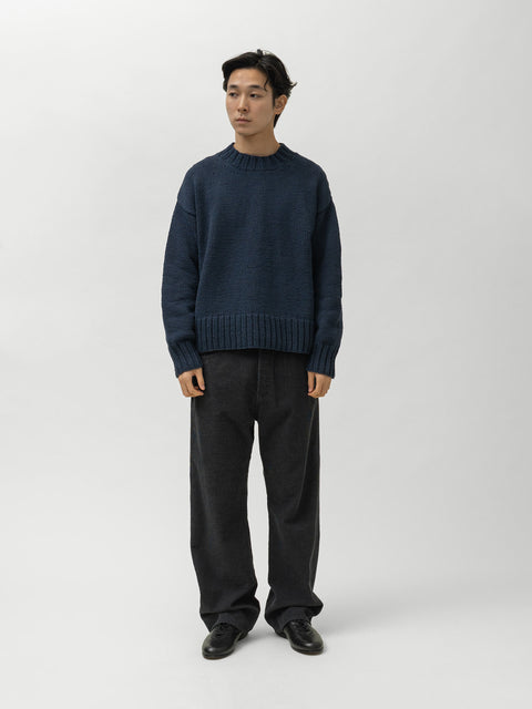 Cale Cotton Hand-Knit Sweater Navy, Sweaters