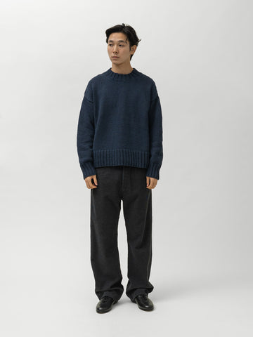 Cale Cotton Hand-Knit Sweater Navy, Sweaters