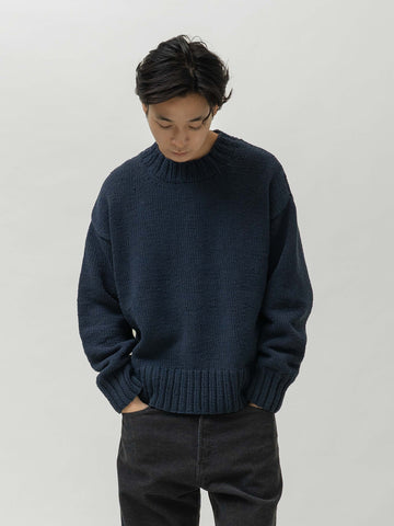 Cale Cotton Hand-Knit Sweater Navy, Sweaters