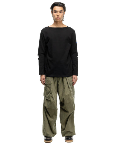 16/- Densed Jersey Elbow-Rip Boatneck Long Sleeve T Black - HAVEN