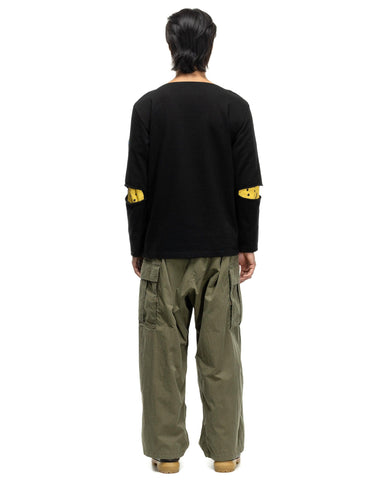 16/- Densed Jersey Elbow-Rip Boatneck Long Sleeve T Black - HAVEN