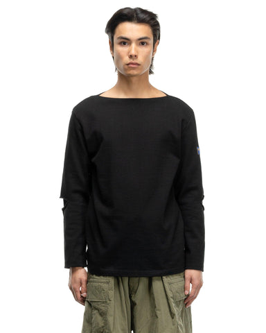 16/- Densed Jersey Elbow-Rip Boatneck Long Sleeve T Black - HAVEN