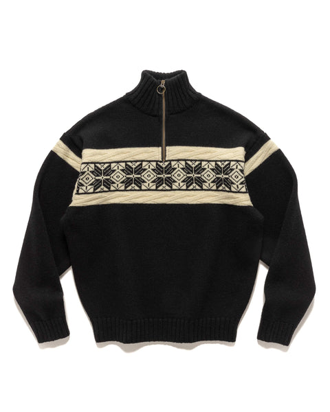 5G Wool SNOW Half ZIP Sweater Black - HAVEN