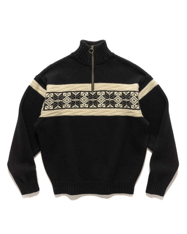 5G Wool SNOW Half ZIP Sweater Black - HAVEN
