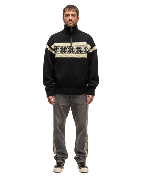 5G Wool SNOW Half ZIP Sweater Black - HAVEN