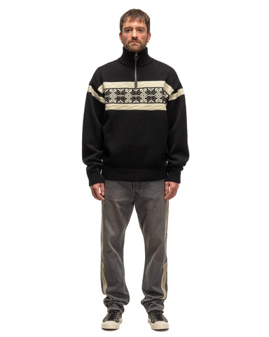 5G Wool SNOW Half ZIP Sweater Black - HAVEN