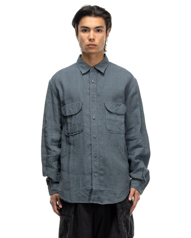 Linen CLIP Shirt Blue Grey - HAVEN
