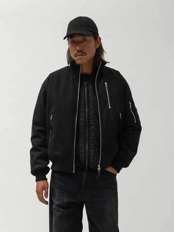 HAVEN Loft Bomber - Loro Piana Storm System Wool Charcoal, Bomber Jackets